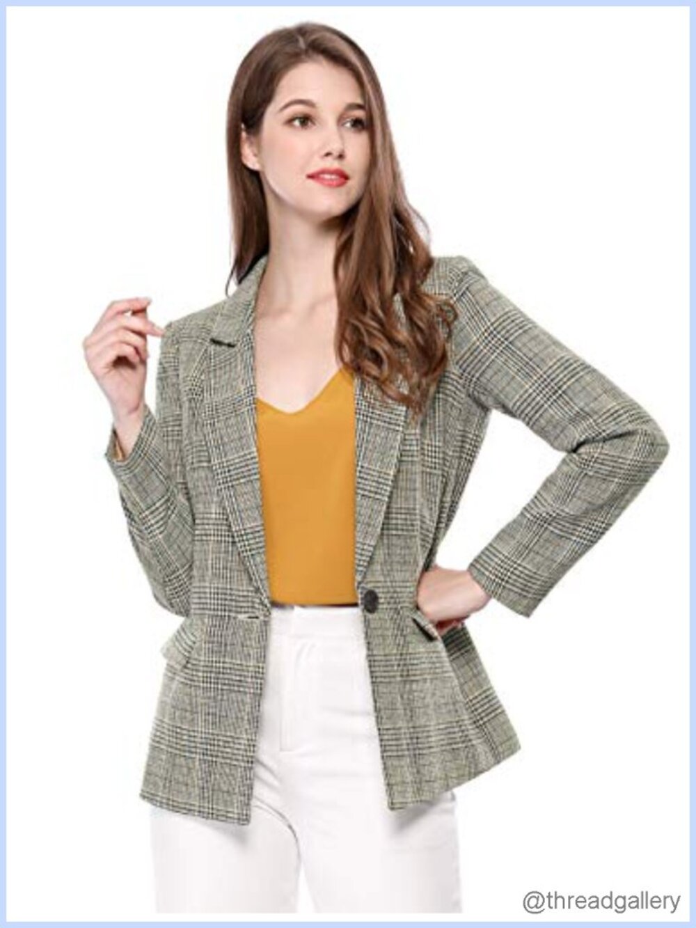 Notched Lapel One Button Boyfriend Blazer Houndstooth Work Jacket